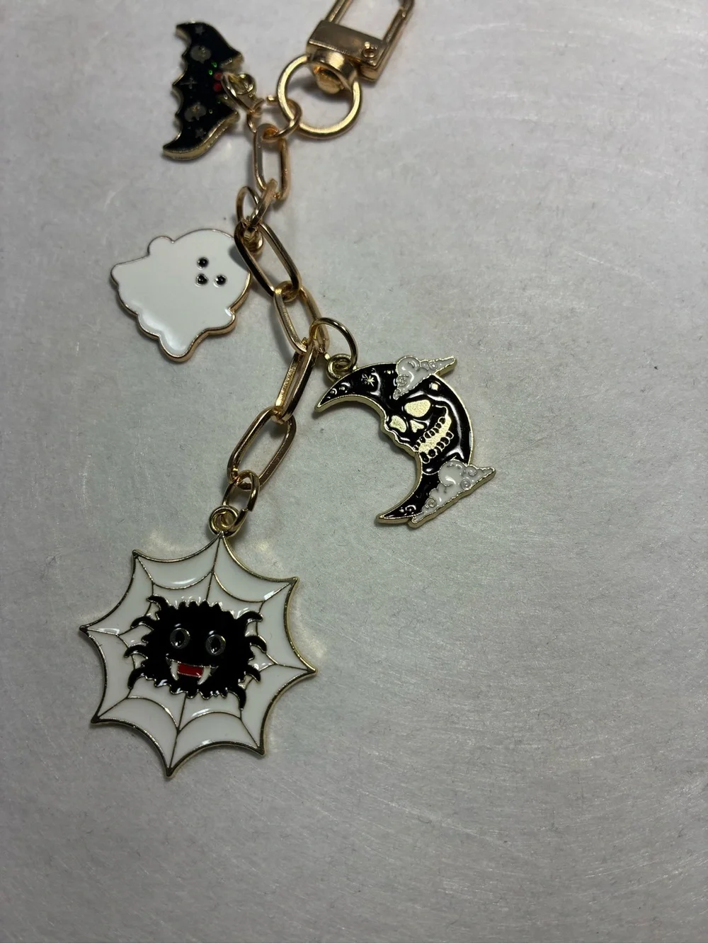 Gold-Tone Halloween Charm Key Chain or Bag Chain with White Ghost Accent